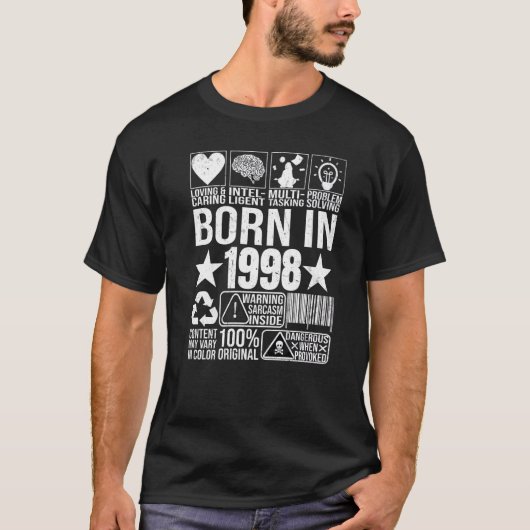 Born In 1998 Content Warning Label Barcode Birthda Tシャツ (正面)