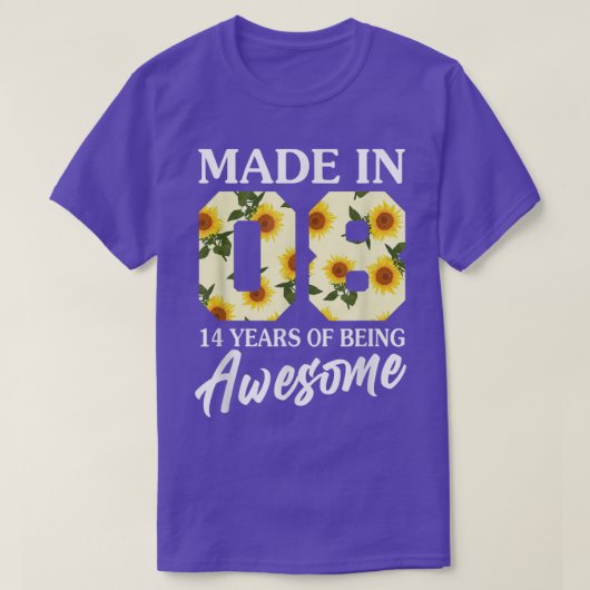 Born in 2008 14 Year Old 14th Birthday Girls Teens Tシャツ (デザイン正面)