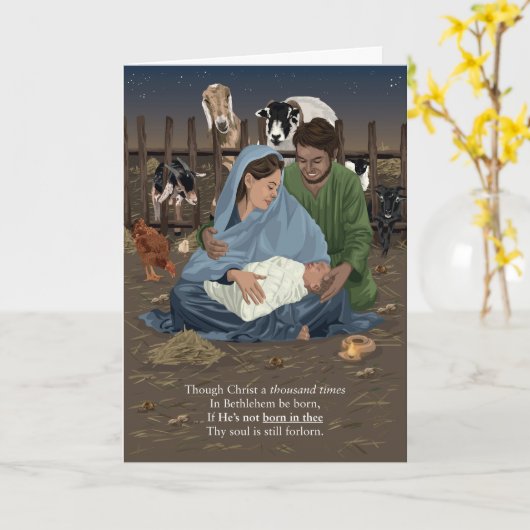 Born in Thee Nativity Christmas Card カード (黄色い花)