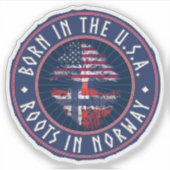 "Born in USA · Roots in Norway" in Blue シール (正面)