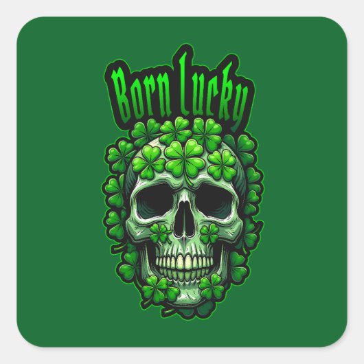 Born Lucky Skull St Patrick’s Day - Autocolante スクエアシール (正面)
