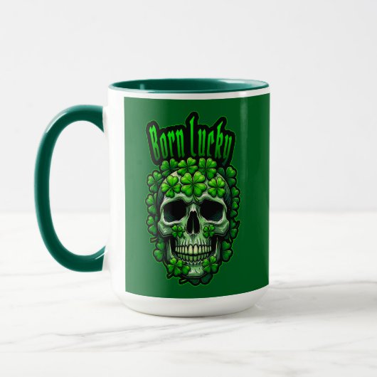 Born Lucky Skull St Patrick’s Day - caneca マグカップ (左)