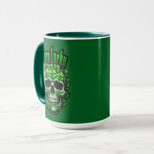 Born Lucky Skull St Patrick’s Day - caneca マグカップ (正面左)