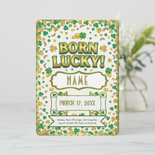 Born Lucky St. Patrick’s Day Birthday Invitation カード (スタンド正面)