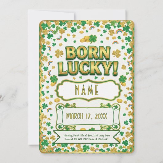 Born Lucky St. Patrick’s Day Birthday Invitation カード (正面)