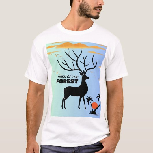 Born of the Forest – Mystic Deer Silhouette Nature Tシャツ (正面)