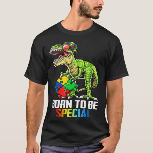 Born Special Trex Puzzle Dino Boys Autism Awarenes Tシャツ (正面)