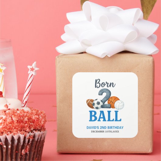 Born To Ball Sports Second Birthday  スクエアシール (パーティー)