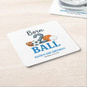 Born To Ball Sports Second Birthday  スクエアペーパーコースター (アングル)