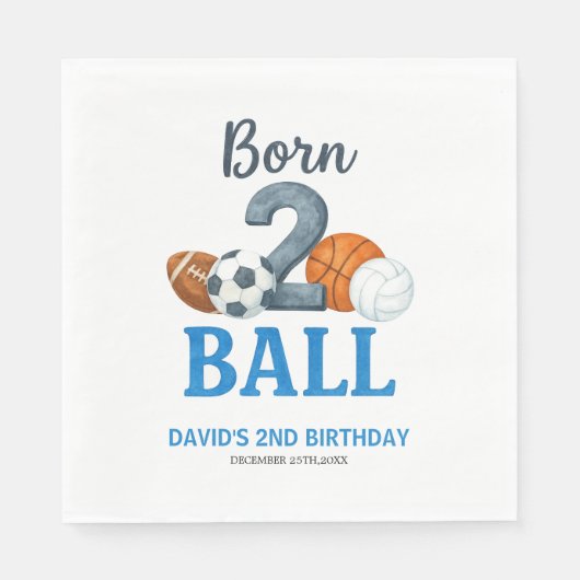 Born To Ball Sports Second Birthday  スタンダードランチョンナプキン (正面)