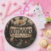 Born to Be Outdoors Rustic  Camping Mountain  ペーパープレート (パーティー)