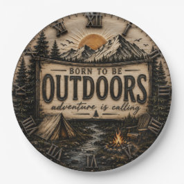 Born to Be Outdoors Rustic Camping Mountain ペーパープレート
