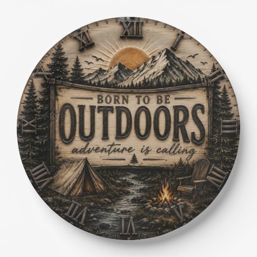 Born to Be Outdoors Rustic  Camping Mountain  ペーパープレート (正面)