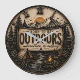Born to Be Outdoors Rustic Camping Mountain ラージ壁時計