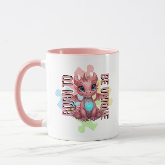 Born to Be Unique Cute Pink Dragon– Inspirational  マグカップ (左)