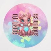 Born to Be Unique Cute Pink Dragon– Inspirational  ラベル (デザイン1)