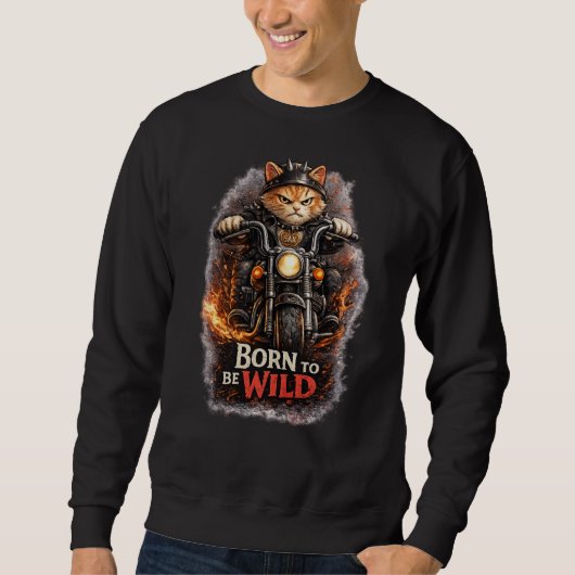 Born to Be Wild – Biker Cat Graphic Sweatshirt スウェットシャツ (正面)