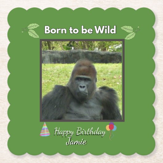 Born to be Wild Gorilla Birthday ペーパーコースター (正面)