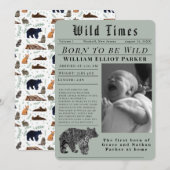 Born to be Wild Newborn Times Birth Announcement 案内状 (正面/裏面)