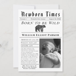 Born to be Wild Newborn Times Birth Announcement 案内状