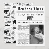 Born to be Wild Newborn Times Birth Announcement 案内状 (正面/裏面)