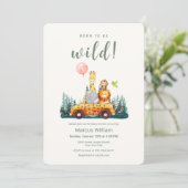 Born To Be Wild Safari Animals Baby Shower  招待状 (スタンド正面)