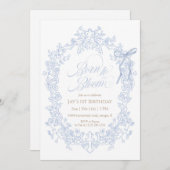 Born to Bloom Blue Floral Birthday 招待状 (正面/裏面)