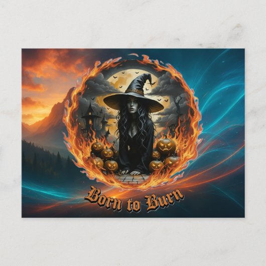 Born to Burn Gothic Witch Halloween Postcard シーズンポストカード (正面)