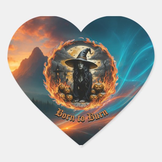 Born to Burn Witch & Fire Heart Sticker ハートシール (正面)