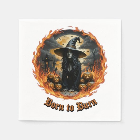 Born to Burn Witch & Jack Spooky Paper Napkin スタンダードカクテルナプキン (正面)