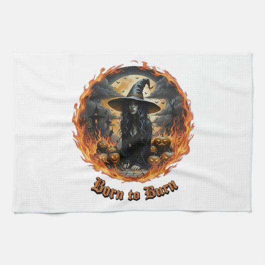 Born to Burn Witch Kitchen Towel Design キッチンタオル (横)