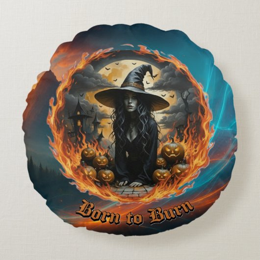 Born to Burn Witch Throw Pillow ラウンドクッション (正面)