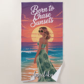 Born to Chase Sunsets Tropical Beach Vibes ビーチタオル (正面)