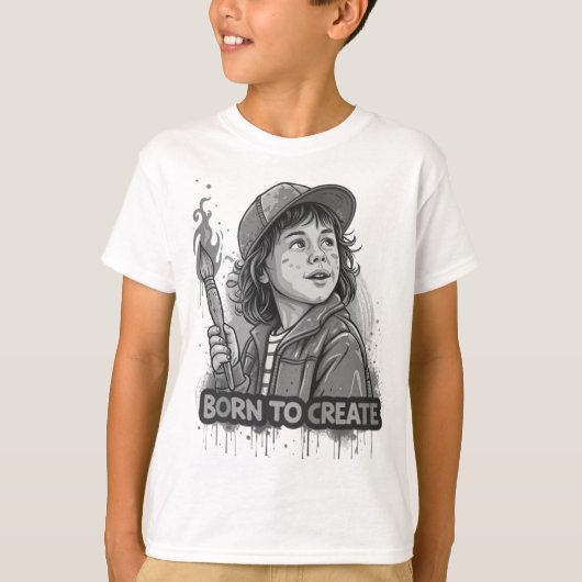 Born to Create – カラフルなグラフィティポップアート Tシャツ (正面)