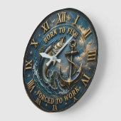 Born to Fish Forced to Work Nautical Angler ラージ壁時計 (傾斜)