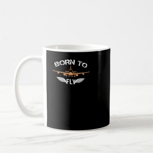 Born To Fly Tshirt Aviation Shirt Airplane Pilot コーヒーマグカップ (左)
