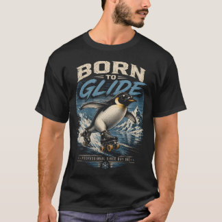 Born to Glide - レトロ ローラー スケート ペンギン ビンテージ Tシャツ