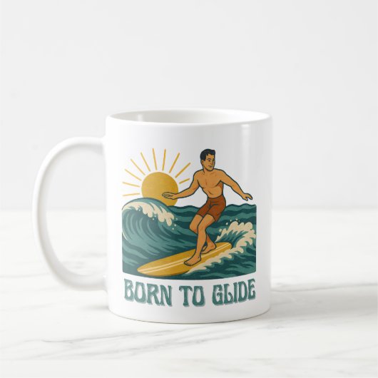 Born To Glide Cali Surfer -Retro Surf Art- Surfing コーヒーマグカップ (左)