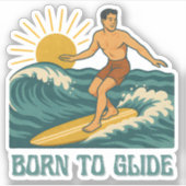 Born To Glide Cali Surfer -Retro Surf Art- Surfing シール (正面)