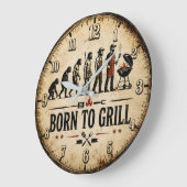 Born to Grill Funny BBQ Evolution ラージ壁時計 (傾斜)