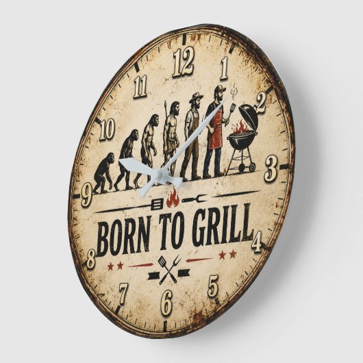 Born to Grill Funny BBQ Evolution ラージ壁時計 (傾斜)