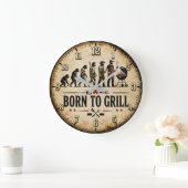 Born to Grill Funny BBQ Evolution ラージ壁時計 (ホーム)