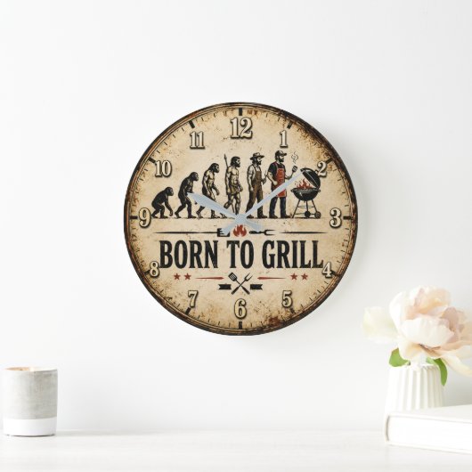 Born to Grill Funny BBQ Evolution ラージ壁時計 (ホーム)