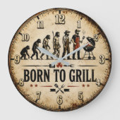 Born to Grill Funny BBQ Evolution ラージ壁時計 (正面)