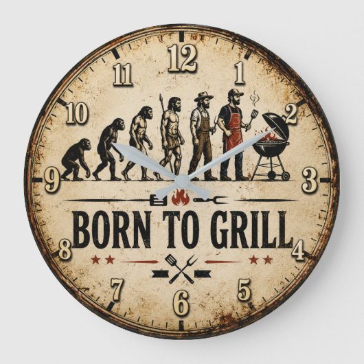 Born to Grill Funny BBQ Evolution ラージ壁時計 (正面)