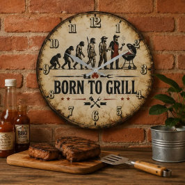Born to Grill Funny BBQ Evolution ラージ壁時計