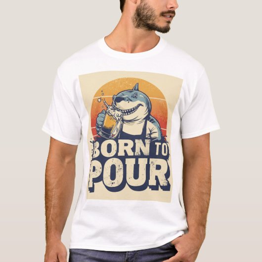 Born To Pour Shark Bartender Shirt Tシャツ (正面)