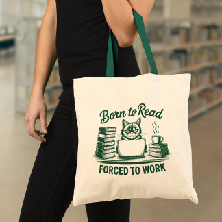 Born to Read Forced to Work Cat Book Lover トートバッグ