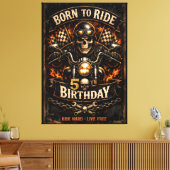 Born to Ride 50th Birthday Biker Skull キャンバスプリント (インサイチュ (リビング))