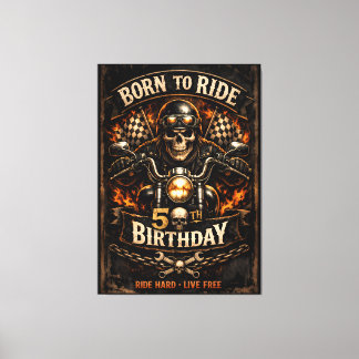 Born to Ride 50th Birthday Biker Skull キャンバスプリント